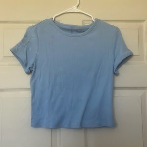 Baby blue ribbed cropped tee